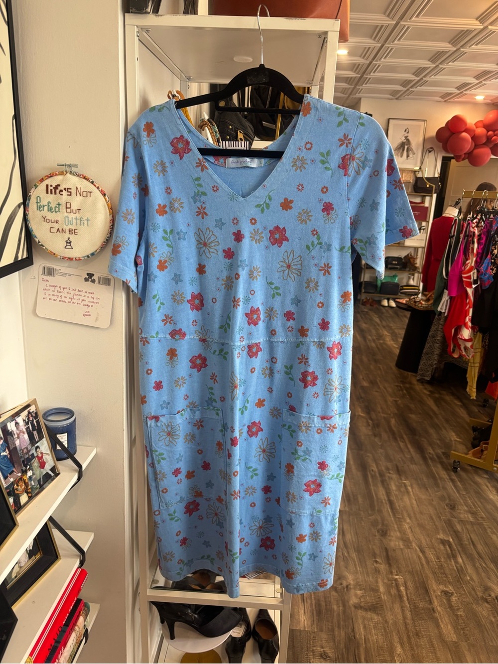 fresh produce Light Blue Floral V-Neck Dress